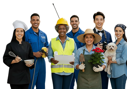Diverse team of local service professionals