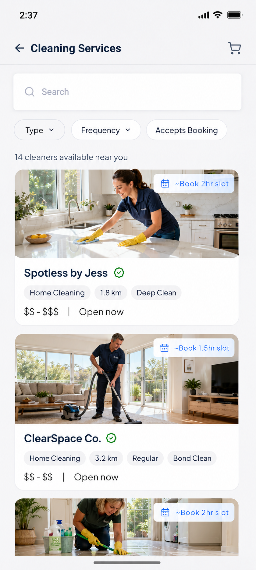 Cleaning app interface