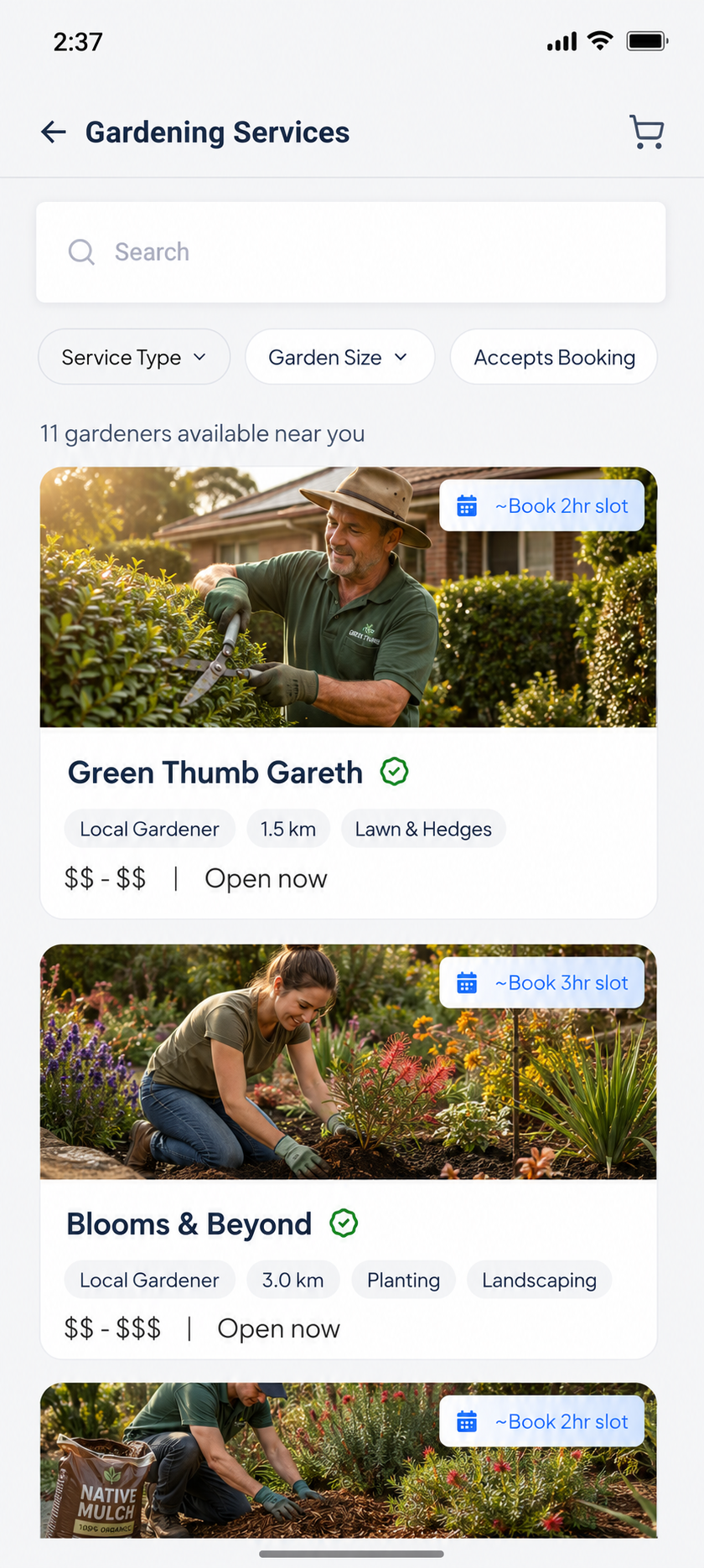 Gardening app interface