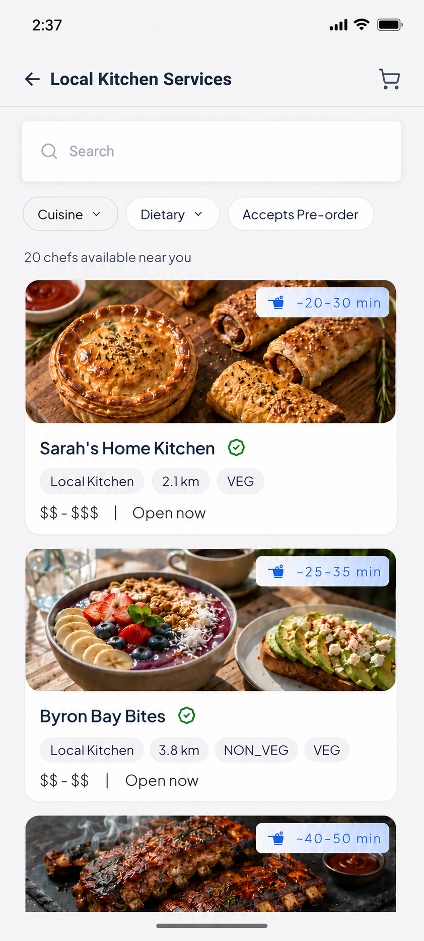 Local Kitchen app interface