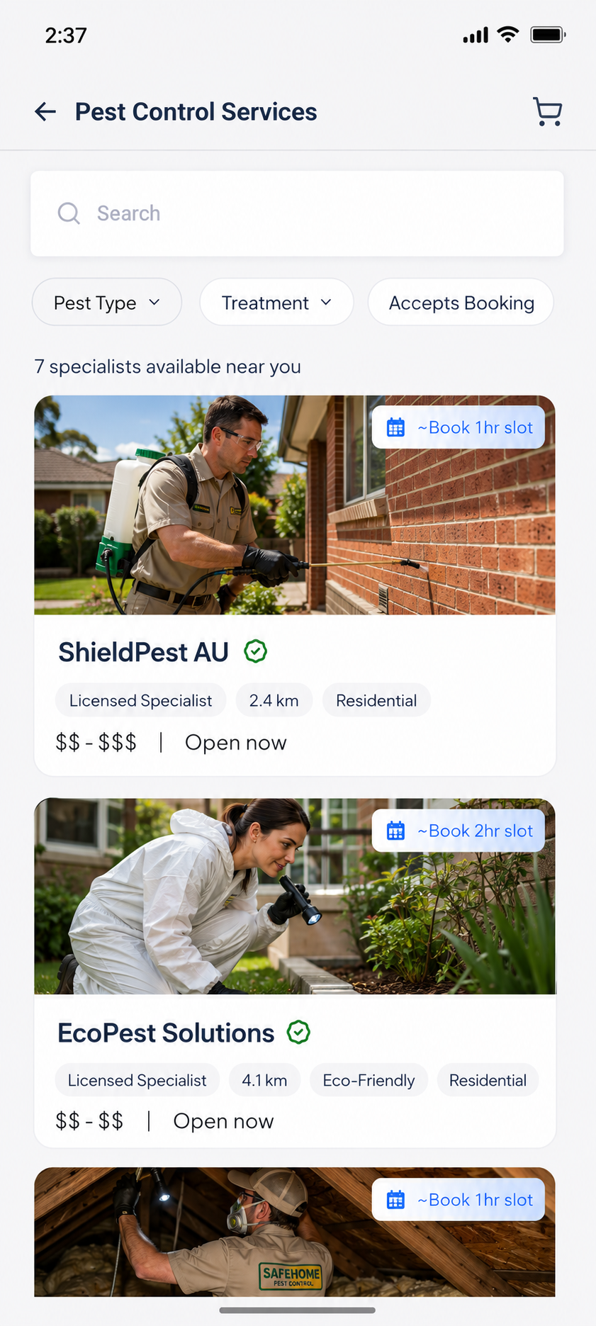 Pest Control app interface