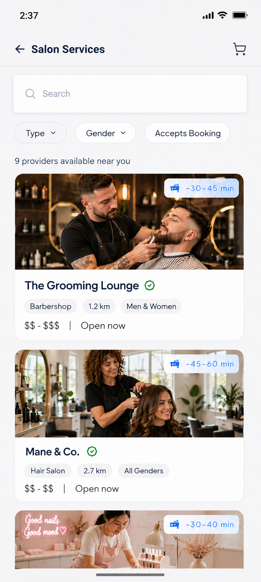 Salon app interface