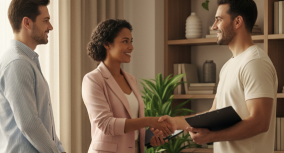 Customer greeting and shaking hands with a local service provider