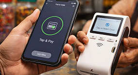 Tap-to-pay mobile payment being made at a card terminal